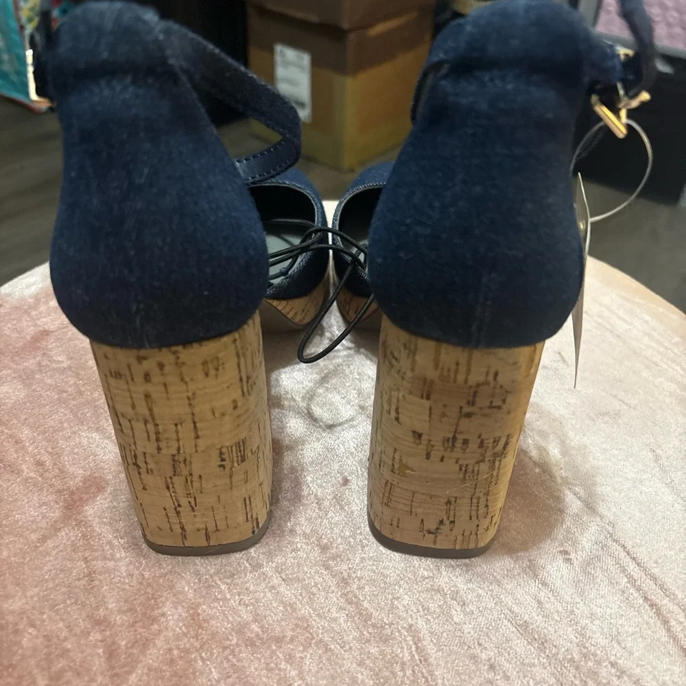 Worthington Navy Denim Block Heel Shoes - Picture 3 of 6